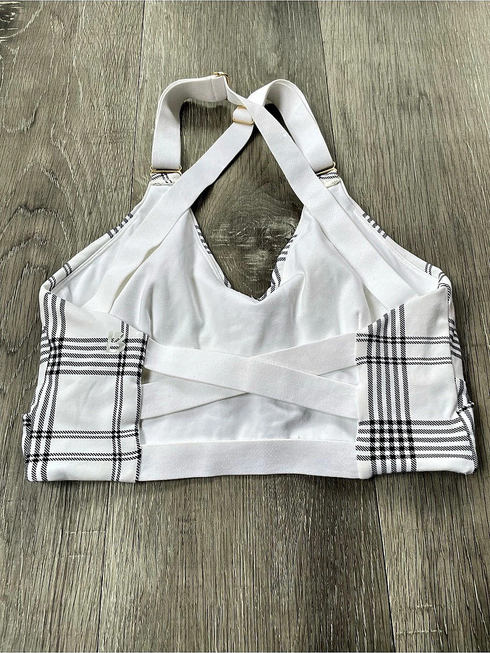 Buffbunny Collection Candy Wrap Sports Bra Plaid White & Black Medium - Picture 4 of 6